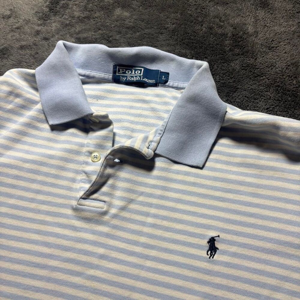 Polo Ralph Lauren Polo Shirt Men’s Large Carolina Blue Stripe Preppy Golf
